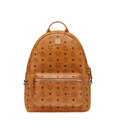 Pre-owned Mcm  Stark Backpack Visetos Side Studs Medium Cognac