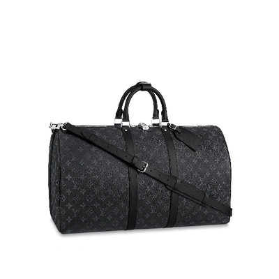 Pre-owned Louis Vuitton Keepall Bandouliere Monogram Eclipse 55 Black/grey