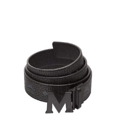 Pre-owned Mcm Claus M Reversible Belt Visetos Matte Black-tone 1.75w 51in/130cm Black