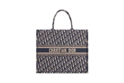 Pre-owned Dior  Book Tote Oblique Navy Blue