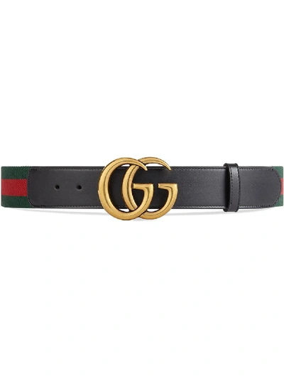 Pre-owned Gucci Belt Green/red Web Double G Brass Buckle 1.5w Black