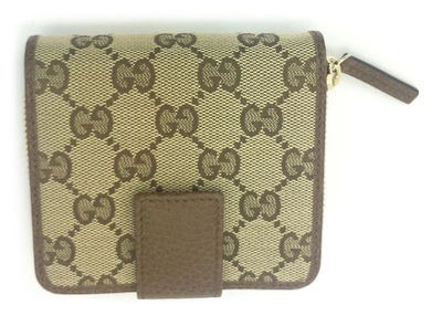 Pre-owned Gucci French Wallet Gg Supreme Beige/brown