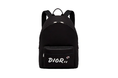Pre-owned Dior X Kaws Rider Backpack White Logo Nordstrom Exclusive Nylon Black