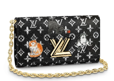 Louis Vuitton Twist Chain Wallet Catogram Dogs and Cats Brown