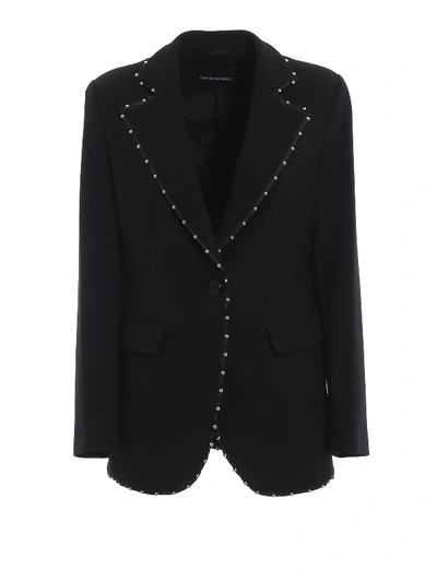 Shop Emporio Armani Stud Embellished One-button Cady Blazer In Black