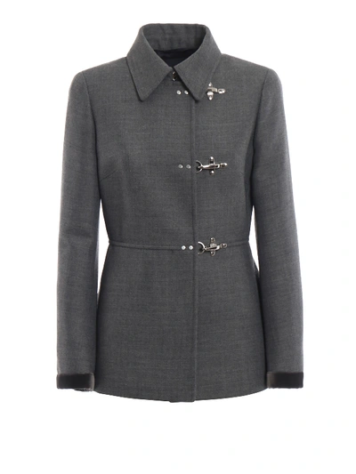 Shop Fay Wool Blend Jacket With Velvet Cuffs In Grey