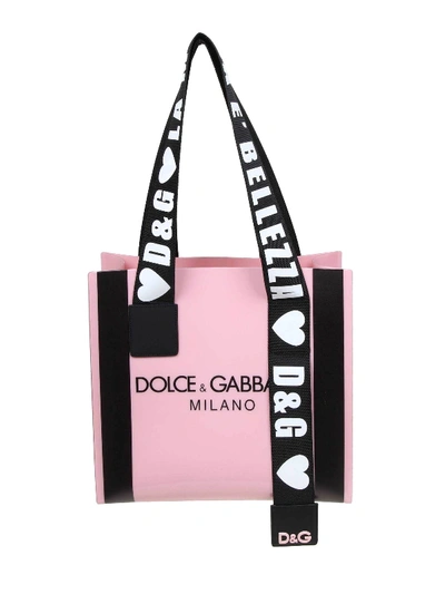 Shop Dolce & Gabbana Street Logo Print Pink Pvc Shopping Bag