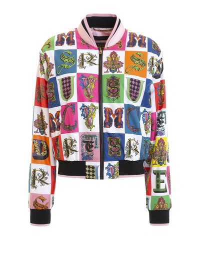 Shop Versace Alphabet Print Bomber Jacket In Multicolour