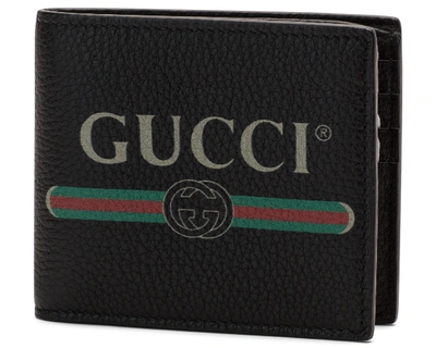 Pre-owned Gucci Print Bifold Wallet Leather (8 Card Slots) Black
