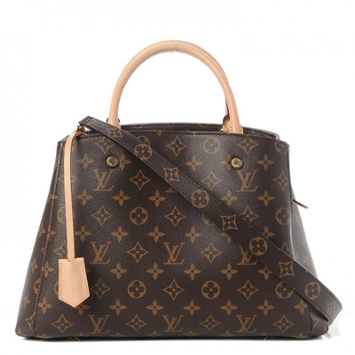 Pre-owned Louis Vuitton Montaigne Monogram Mm Burgundy Lining In Brown