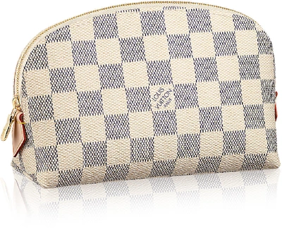 Pre-owned Louis Vuitton  Cosmetic Pouch Damier Azur White