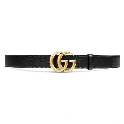 Pre-owned Gucci  Double G Brass Buckle Leather Belt 1 Width Black