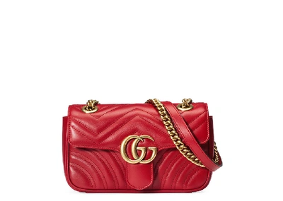 Pre-owned Gucci  Gg Marmont Matelasse Mini Hibiscus Red