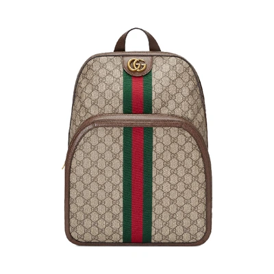 Pre-owned Gucci Ophidia Backpack Gg Supreme Medium Beige/ebony