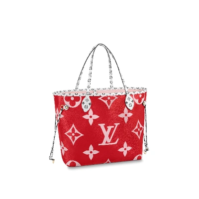 Pre-owned Louis Vuitton Neverfull Monogram Giant (without Pouch) Mm Red/pink Lining