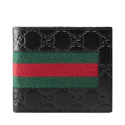 Pre-owned Gucci Bifold Wallet Signature Web (8 Card Slots) Black