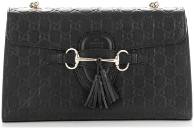 Pre-owned Gucci Emily Shoulder Bag Ssima Medium Black