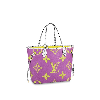 Pre-owned Louis Vuitton Neverfull Monogram Giant (without Pouch) Mm Lilac/yellow Lining