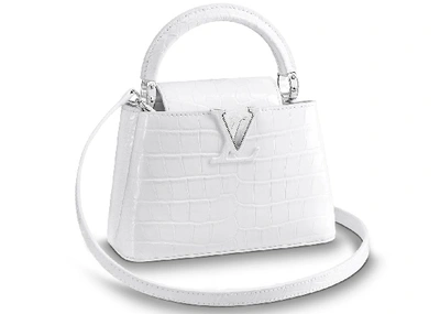 Pre-owned Louis Vuitton Capucines Crocodile Leather Silver-tone Mini Blanc