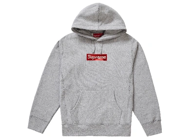Pre-owned Supreme  Swarovski Box Logo Hooded Sweatshirt Heather Grey