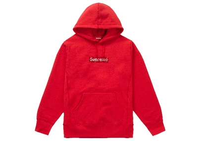 Pre-owned Supreme  Swarovski Box Logo Hooded Sweatshirt Red