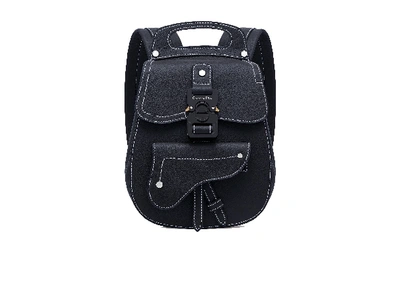 Pre-owned Dior Saddle Detail Backpack Grained Calfskin Small Navy Blue