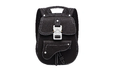 Pre-owned Dior Saddle Detail Backpack Grained Calfskin Small Black