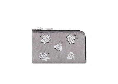 Pre-owned Dior  X Kaws Zipped Card And Coin Holder Bee Print Silver