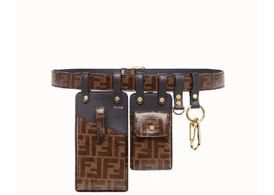 Shop Fendi Multi-accesssory Belt Ff Glazed Fabric Leather Brown/black