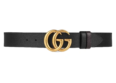 Pre-owned Gucci Double G Brass Buckle Reversible Textured Leather Belt 1.5w Black/brown