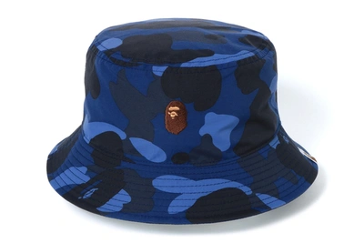 Pre-owned Bape  Color Camo Ape Head One Point Bucket Hat Blue
