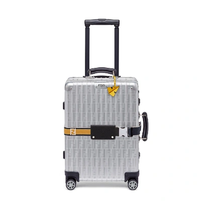 Pre-owned Fendi  X Rimowa Cabin Trolley Luggage Zucca Yellow Web Belt Silver
