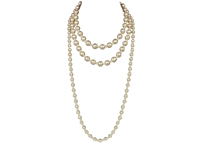 Pre-owned Chanel Pearl Necklace Gold-tone Triple Strand Cream