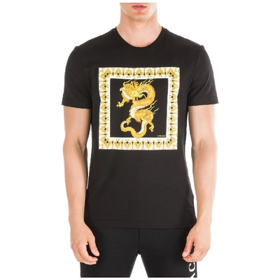 Shop Versace Men's Short Sleeve T-shirt Crew Neckline Jumper Dragon In Black