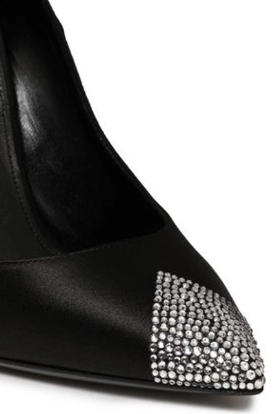 Shop Saint Laurent Woman Crystal-embellished Silk-satin Pumps Black
