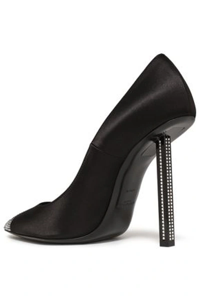 Shop Saint Laurent Woman Crystal-embellished Silk-satin Pumps Black