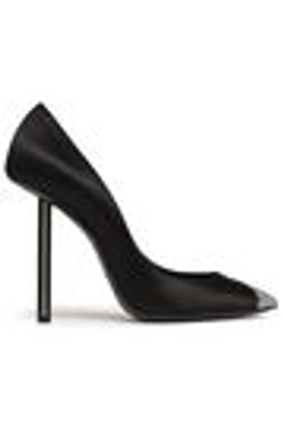 Shop Saint Laurent Woman Crystal-embellished Silk-satin Pumps Black