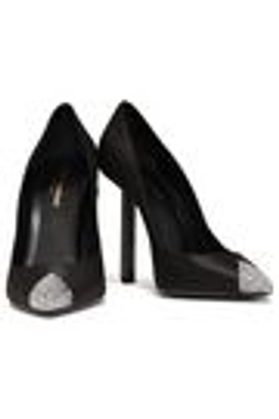 Shop Saint Laurent Woman Crystal-embellished Silk-satin Pumps Black