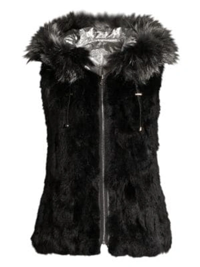 Shop Adrienne Landau Reversible Rabbit & Fox Fur Quilted Metallic Vest In Black