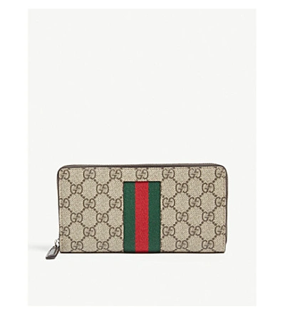 Shop Gucci Gg Supreme Monogram Print Wallet In Beige