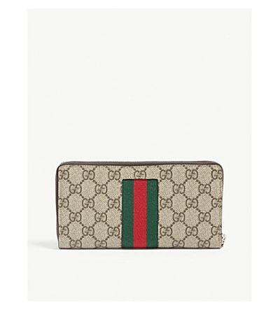 Shop Gucci Gg Supreme Monogram Print Wallet In Beige