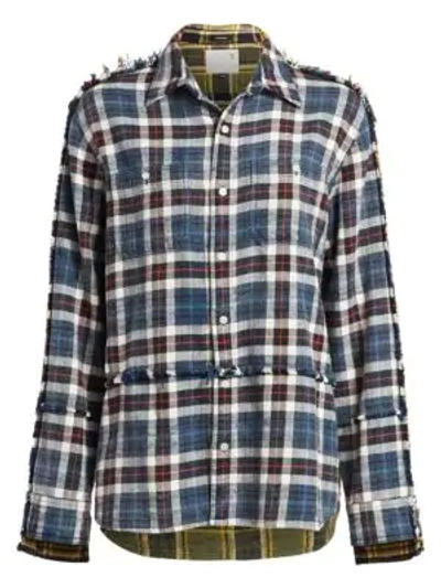 Shop R13 Mended Mix Plaid Shirt In Blue Green Plaid