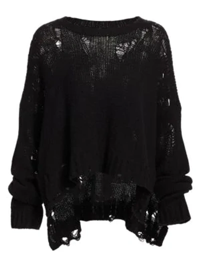 Shop R13 Shredded Oversized Cashmere Sweater In Black