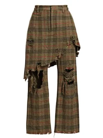 Shop R13 Double Classic Plaid Wool Combo Trousers In Green Plaid
