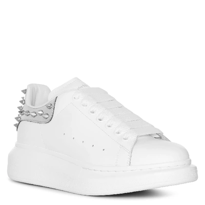 Shop Alexander Mcqueen White And Studded Mirror Classic Sneakers In White/silver