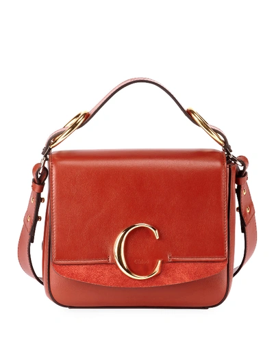 Shop Chloé C Medium Shiny Box Shoulder Bag In Brown