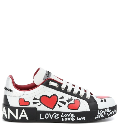 Shop Dolce & Gabbana Portofino Leather Sneakers In White