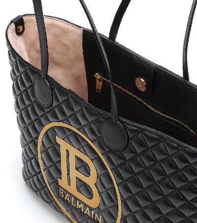 Shop Balmain Logo Quilted Leather Tote In Black