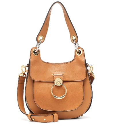 Shop Chloé Tess Hobo Small Leather Shoulder Bag In Brown