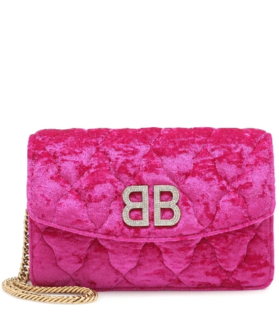 Shop Balenciaga Bb Chain Velvet Shoulder Bag In Pink